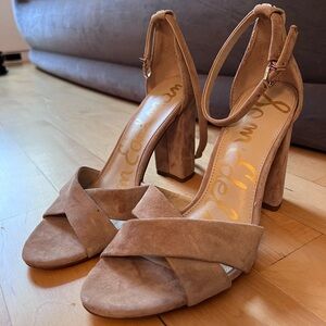 Sam Edelman Yancy Block Heel Ankle Strap Sandal Heels Suede Tan Size 11